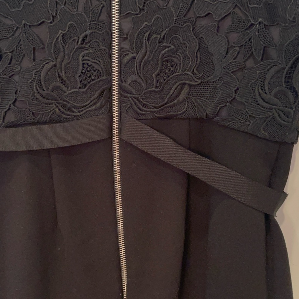 Catherine Deane London Black Lace Bodice Dress Faux Leather Skirt Size 12 - Picture 3 of 5